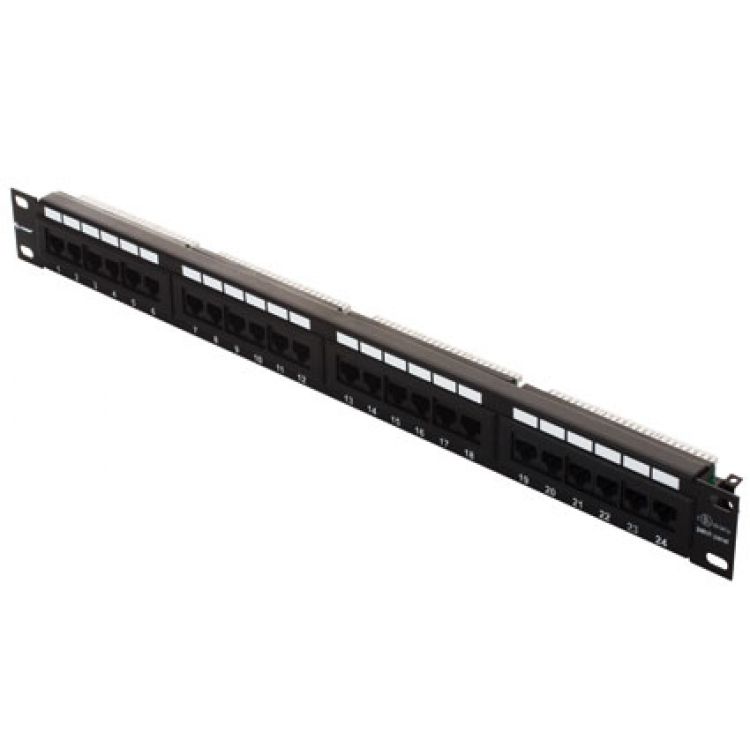 Panel de parcheo de 24 puertos Categoría 5e, para montaje en rack