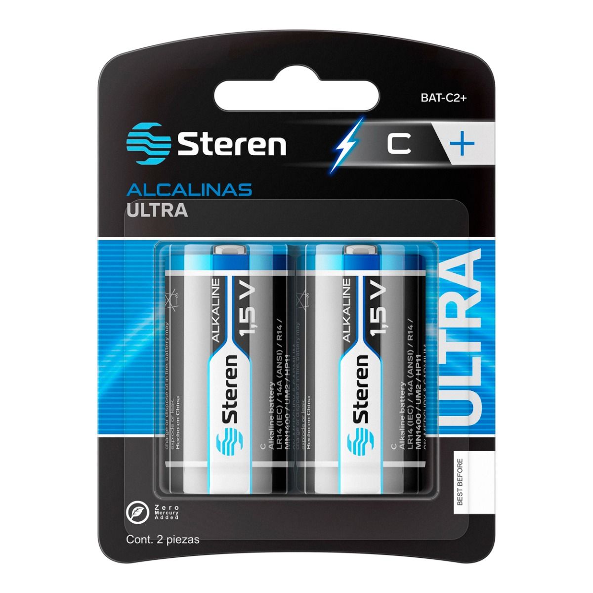 Paquete de 2 pilas alcalinas Ultra “C”