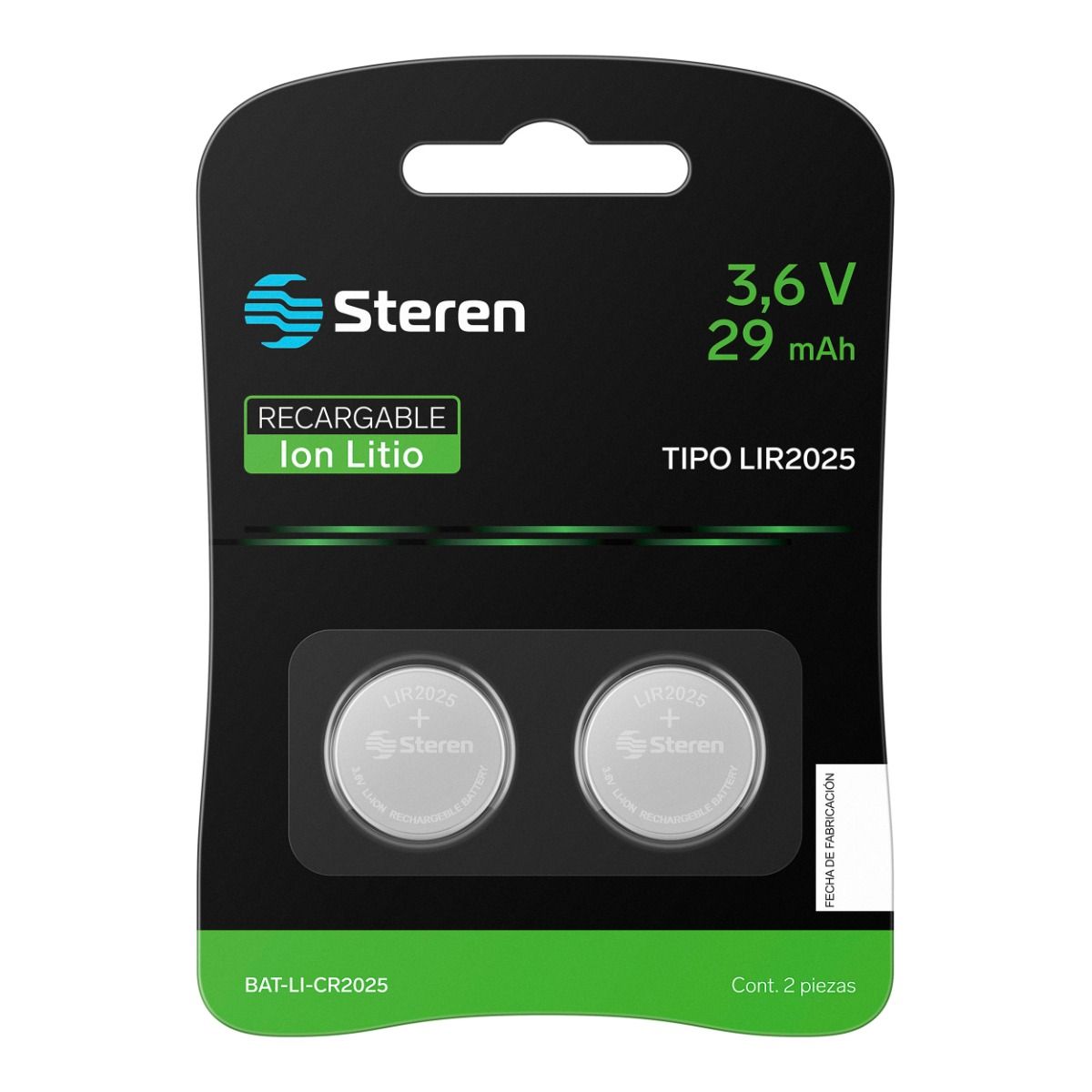2 baterías recargables Li-ion tipo botón “LIR2025”
