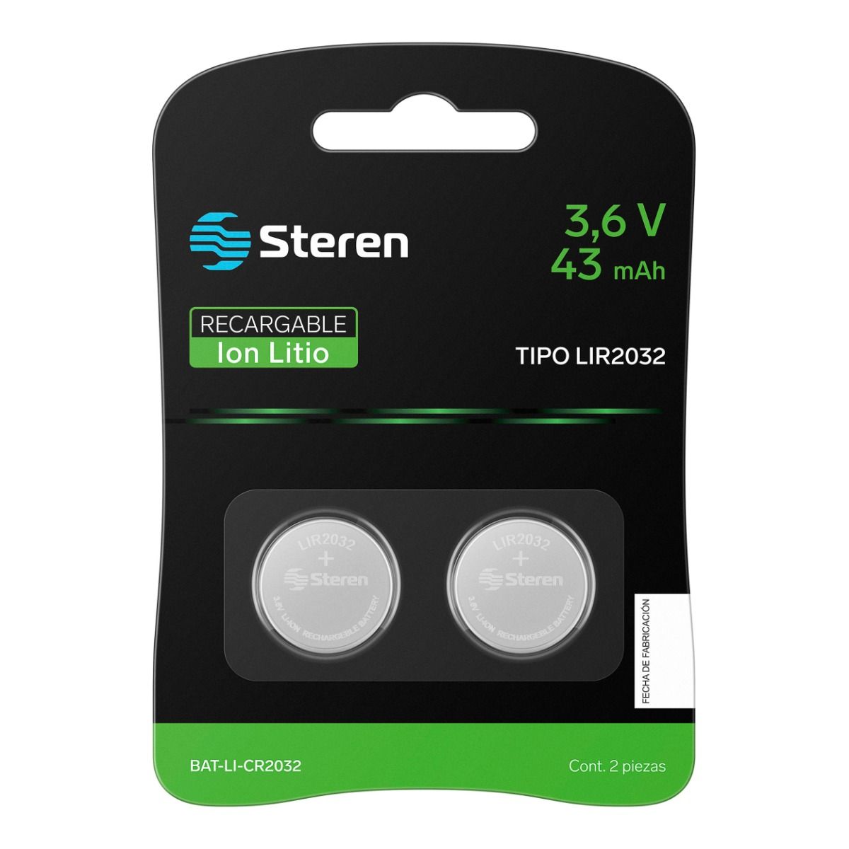 2 baterías recargables Li-ion tipo botón “LIR2032”