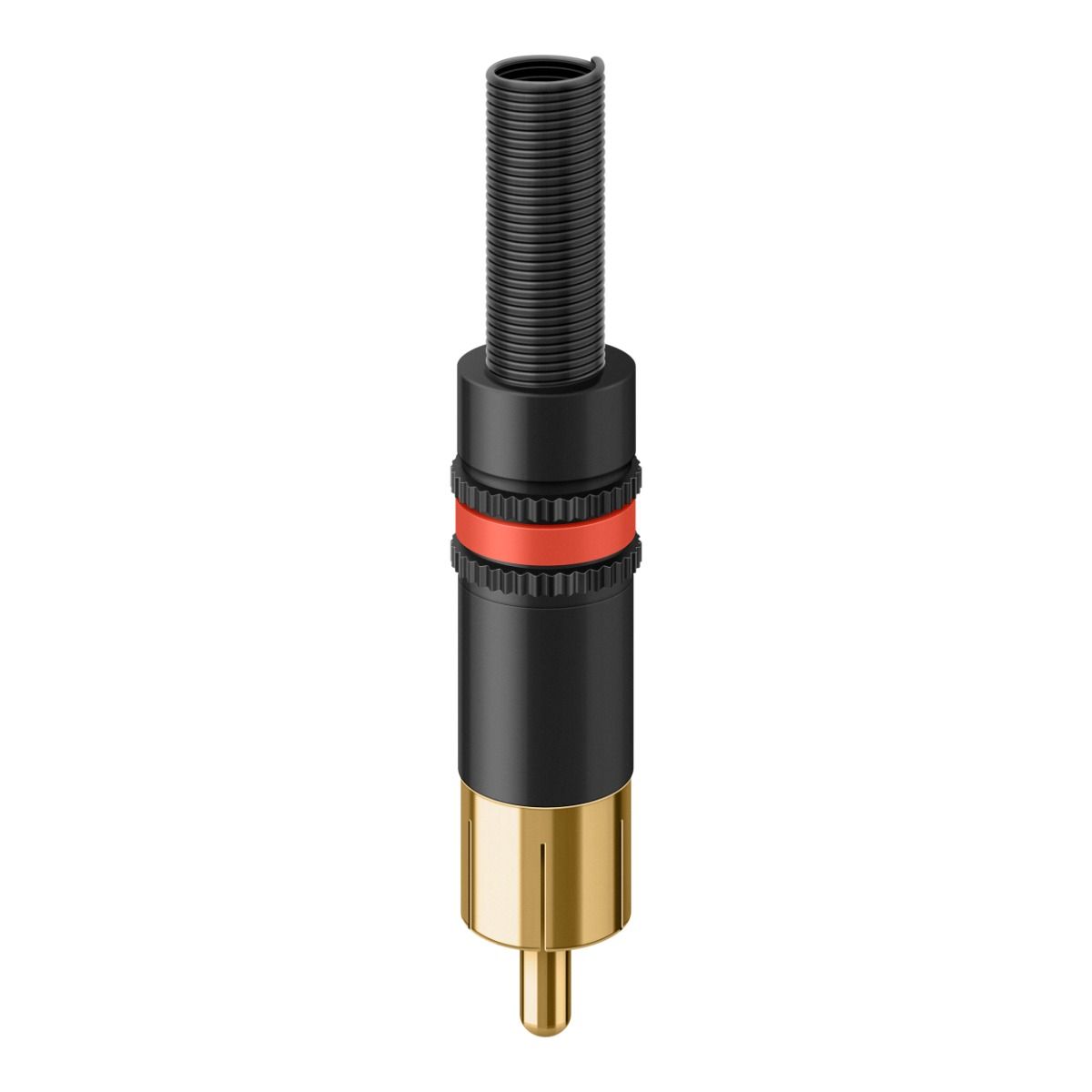 Plug RCA metálico con glándula de sujeción y strain relief