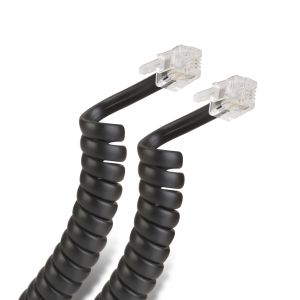 Cable espiral plug a plug RJ9 de 4.5m, para auricular telefónico, negro