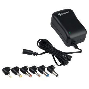 Adaptador de voltaje de 3 a 12 Vcc, 1,2 A con puntas intercambiables, negro