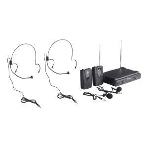 Sistema de 2 micrófonos inalámbricos VHF, de solapa y nuca