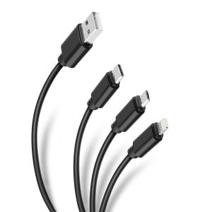 Cable 3 en 1, USB a Lightning/micro USB/USB C