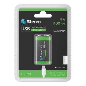 Batería recargable USB Li-Ion tipo 9V (cuadrada), de 400 mAh