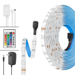 Tira LED multicolor RGB de 5 m con control remoto, controlador y eliminador