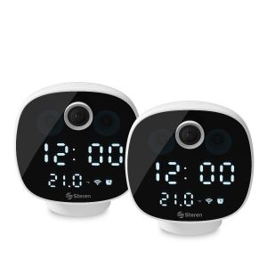 2 cámaras de seguridad Wi-Fi* 2 Mpx robotizada con reloj digital, para escritorio