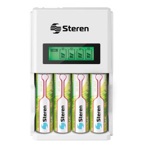 Cargador inteligente de pilas "AA y AAA". Incluye 4 pilas AA