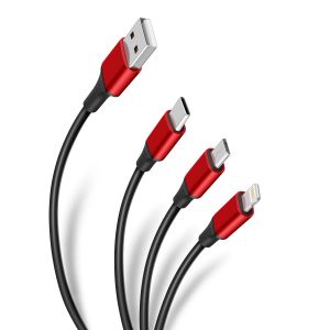 Cable 3 en 1, USB a Lightning/micro USB/USB C, de 1,2m