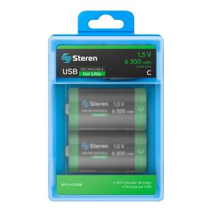2 baterías recargables USB Li-ion tipo C, de 6300 mWh