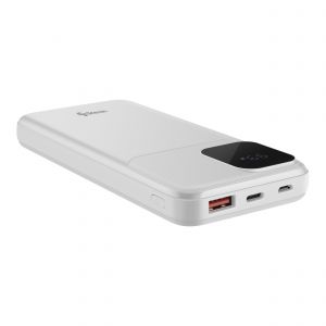 Power Bank de 10,000 mAh PD 20 W / QC 18 W con 1 salida USB C, 1 salida USB y cables integrados USB C y Lightning color blanco