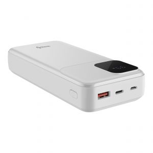 Power Bank de 20,000 mAh PD 20 W / QC 18 W con 1 salida USB C, 1 salida USB y cables integrados USB C y Lightning color blanco