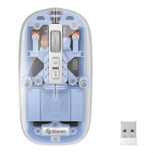 Mouse Bluetooth*/ RF, multidispositivo con batería recargable 800 / 1200 / 1600 / 2400 DPI, transparente color azul
