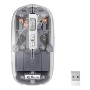 Mouse Bluetooth*/ RF, multidispositivo con batería recargable 800 / 1200 / 1600 / 2400 DPI, transparente color gris