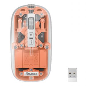 Mouse Bluetooth*/ RF, multidispositivo con batería recargable 800 / 1200 / 1600 / 2400 DPI, transparente color naranja