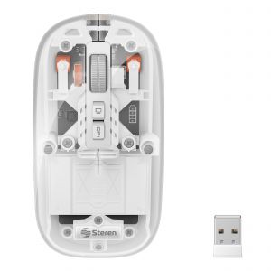 Mouse Bluetooth*/ RF, multidispositivo con batería recargable 800 / 1200 / 1600 / 2400 DPI, transparente color blanco