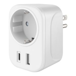 Adaptador de contacto americano a europeo con doble cargador USB A / USB C