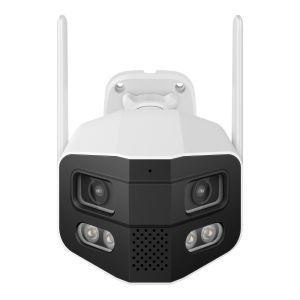 Cámara de seguridad Wi-Fi* / Ethernet panorámica 180° de doble lente 2 Mpx + 2 Mpx fija, para exterior
