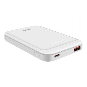 Power Bank de 5,000 mAh PD 20 W / QC 18 W con 1 salida USB C y 1 salida USB, color blanco