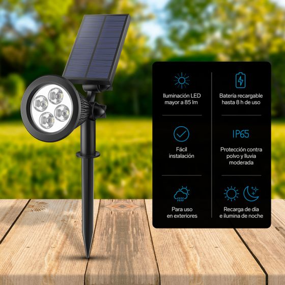 Reflector LED decorativo con panel solar y batería recargable, para exterior