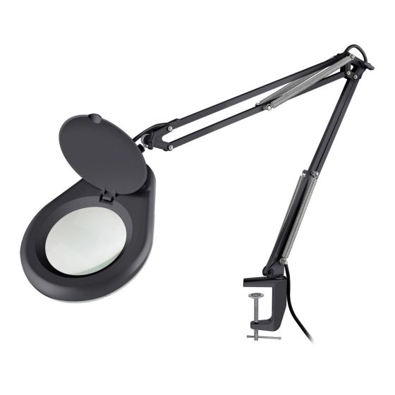 Reciclar Ventana mundial carolino Lámpara LED con lupa (5x) y brazo articulado, negra