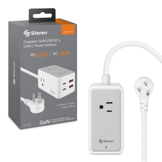 Cargador GaN USB C PD 65 W / USB QC 18 W con multiconta